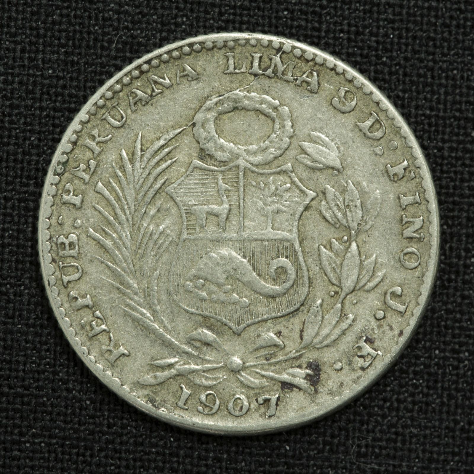 1903 JF Half Dinero Peru Coin Silver